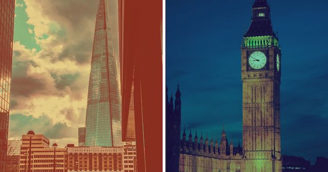 The Shard in the day and Big Ben at night