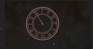 clock striking midnight against a starry and black background