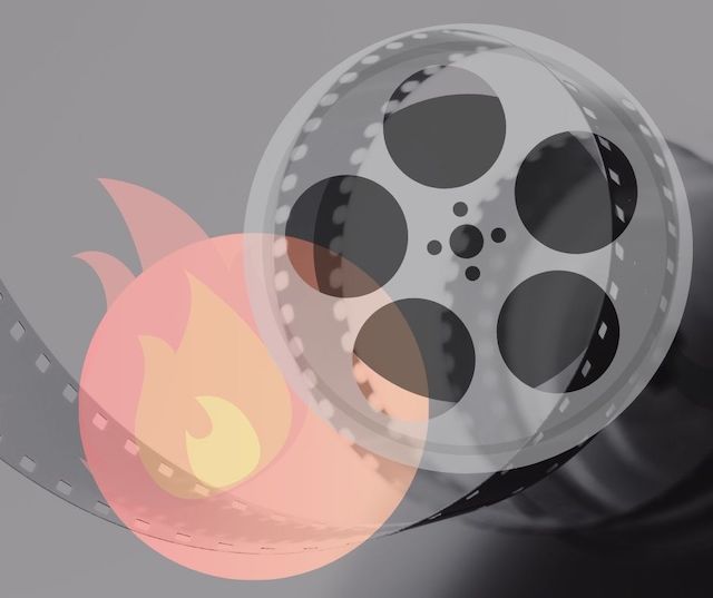 burning black-and-white film reel