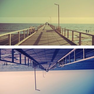 sunny SoCal beach and pier rightside up and upside down